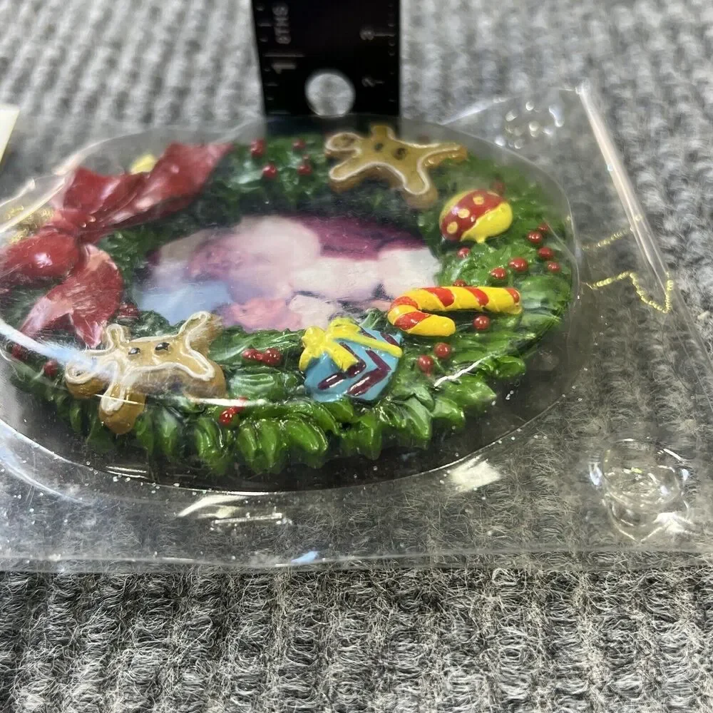 VTG Santa and Me Hand Painted‎ Ornament & Frame Gingerbread Candy Presents 4x3.5